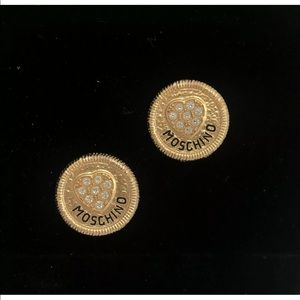 Vintage Moschino Gold Rhinestone Clip On Earrings